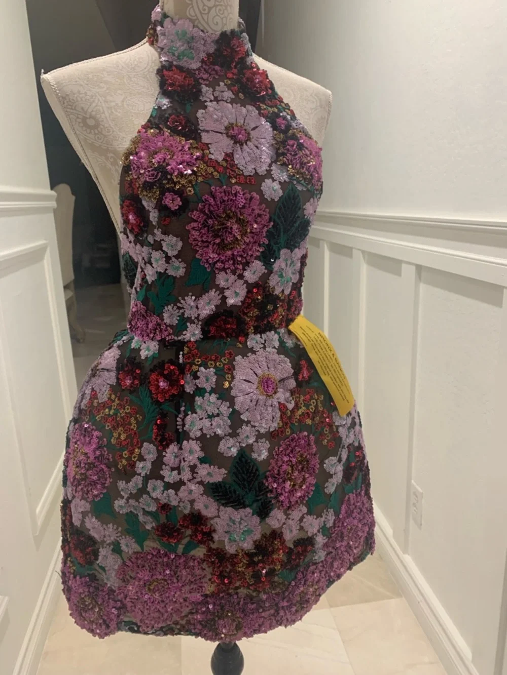 New BRONX AND BANCO Deirdre Floral Sequinned Halter Dress Size S / 4 US - Picture 9 of 16